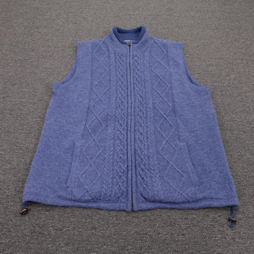 Aran Sweater Market Vest Mens 2XL Blue Wool Full Zip Cable Knit Lined Ireland